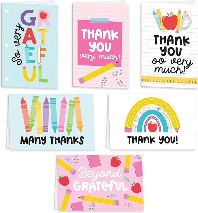 Hadley Designs 24 Teacher Thank You Cards with Envelopes - 6 x 4 Teacher Appreciation Cards Bulk,... | Amazon (US)