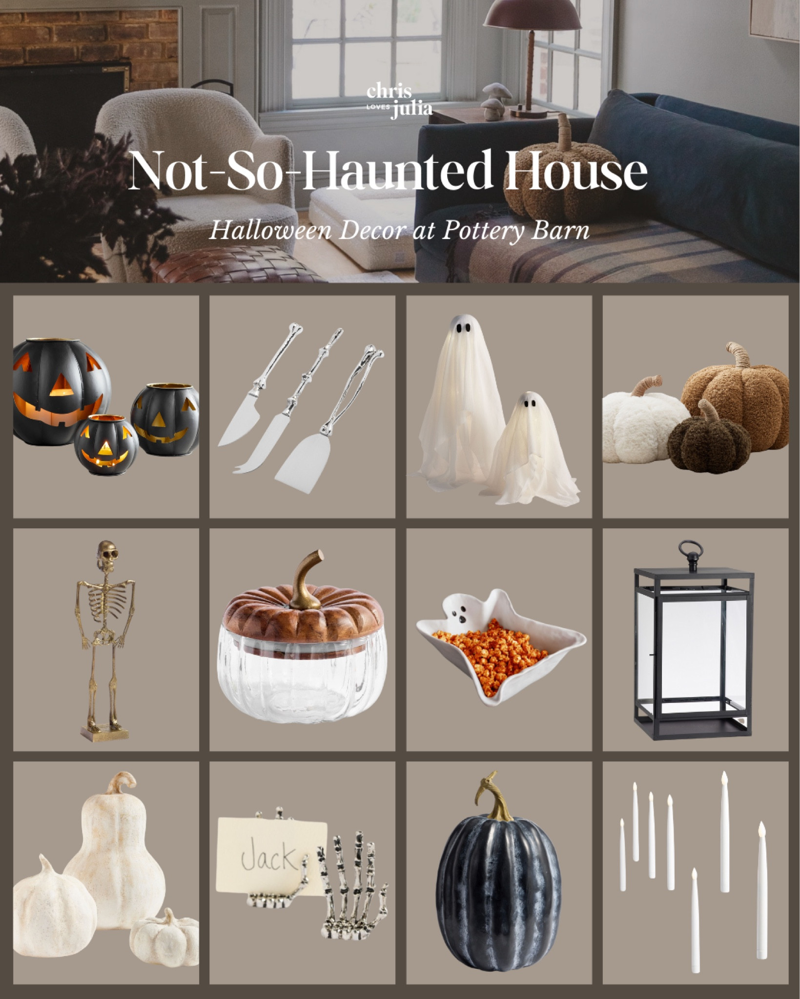 Some of my favorite Halloween decor is from Pottery Barn - linked all of my favorites from this year’s collection below! Pssst make sure to grab the porch ghosts before they sell out!

Jack o lantern, skeleton cheese knives, pumpkin pillow, brass skeleton, pumpkin candy jar, ghost serving bowl, lantern, terracotta pumpkin, skeleton place card holders, faux pumpkin, Harry Potter floating candle string lights, Halloween table decor

#LTKSeasonal #LTKParties #LTKHome