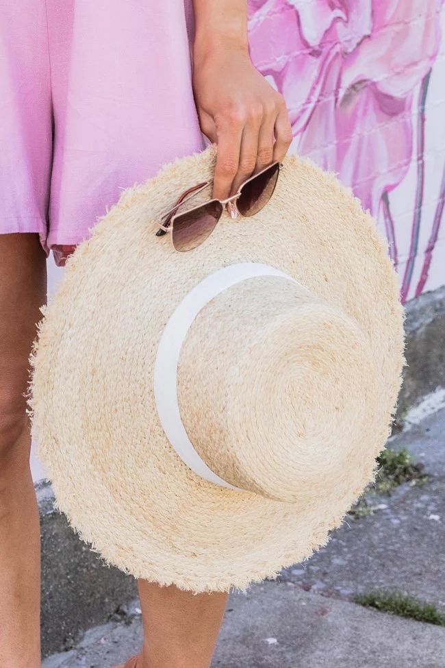 Follow The Sun Rays Ivory Band Beige Sun Hat | Pink Lily