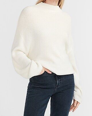 Ribbed Mock Neck Sweater White Women's XXS | Express