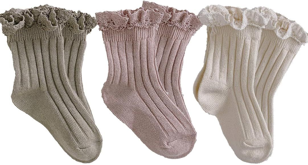 Ashmyova Baby Girls Vintage Ankel Lace Socks Toddler Ruffles Casual Dress Socks 6 Pack | Amazon (US)