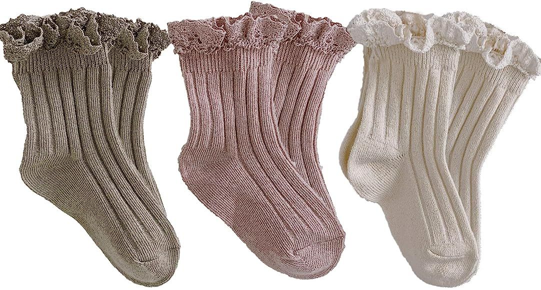 Ashmyova Baby Girls Vintage Ankel Lace Socks Toddler Ruffles Casual Dress Socks 6 Pack | Amazon (US)