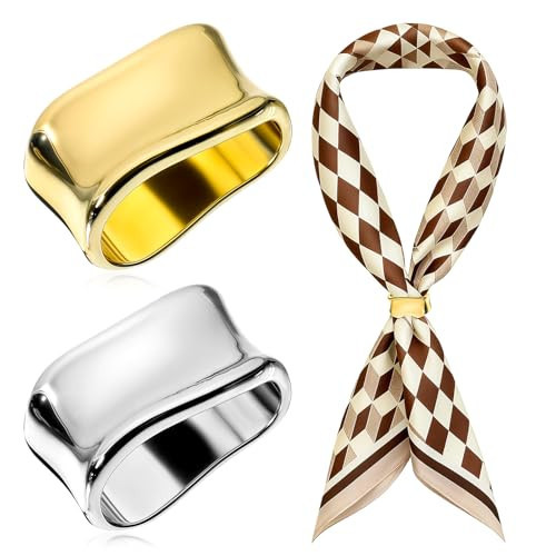 2 Pcs Scarf Clip Oblate Silk Scarf Ring Brooch Gold & Silver Metal Clips Shawl Slide Buckle Scarfs Wrap Clasp Clip Rings Brooches Fashion Accessory for Shawls and Scarves | Amazon (US)