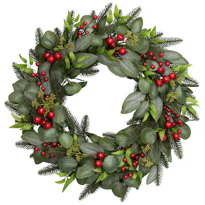 Holiday Living 26-in Indoor (non powered) Green, Red Eucalyptus Artificial Christmas Wreath | Lowe's