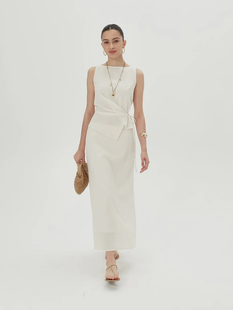 2Pcs Set Boatneck Waist-Defined Top & Maxi Flared Pull-On Skirt | OGLmove