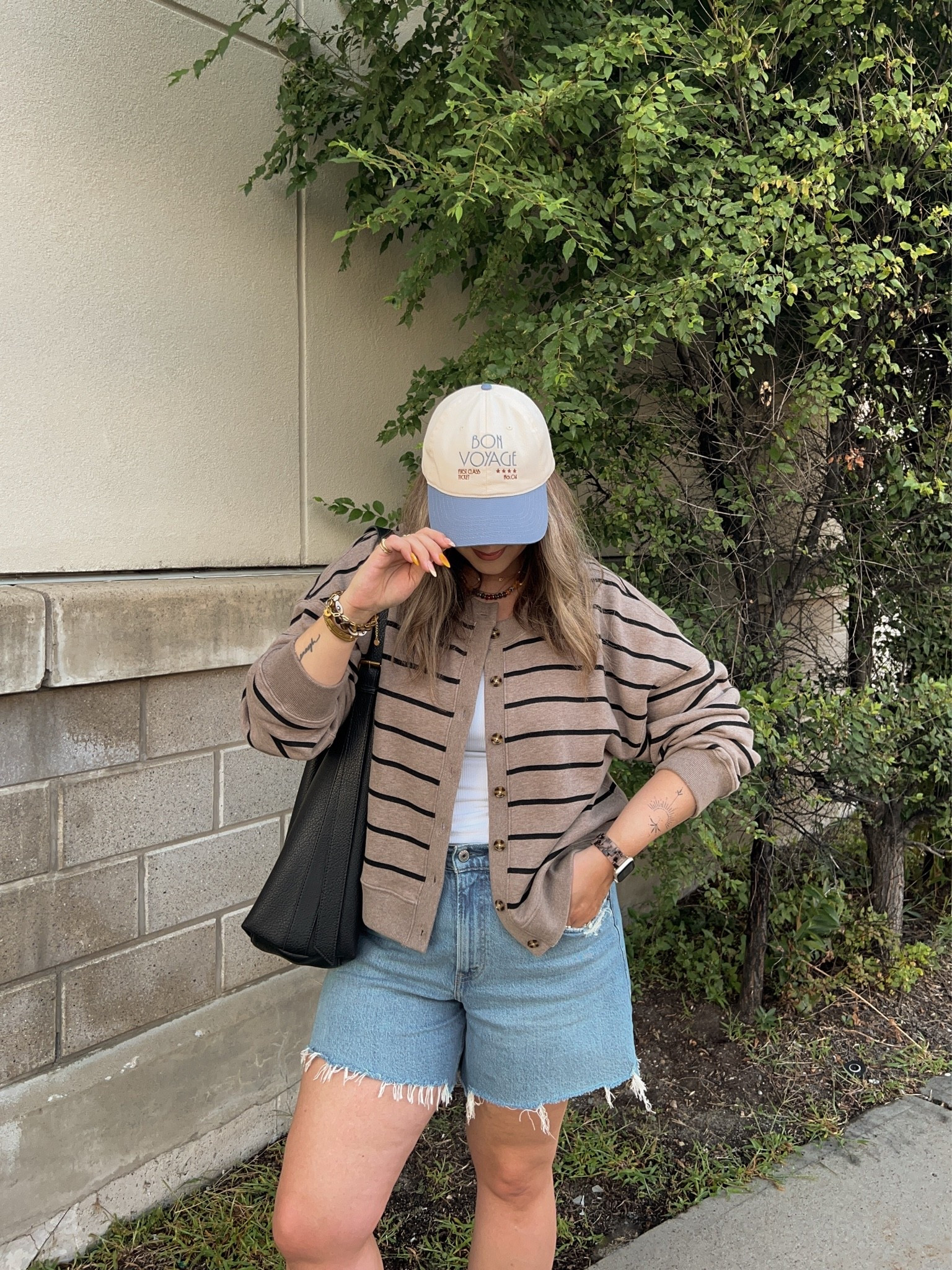 Abercrombie summer to fall transitional outfit on sale! Wearing size L in the striped cardigan sweatshirt and size M in the bra free tank. Sized up to 32 in the denim shorts for a baggy fit. I’m a 9.5-10 shoe and wear a 40 in the Birkenstocks

#LTKfall #LTKsale #LTKmidsize