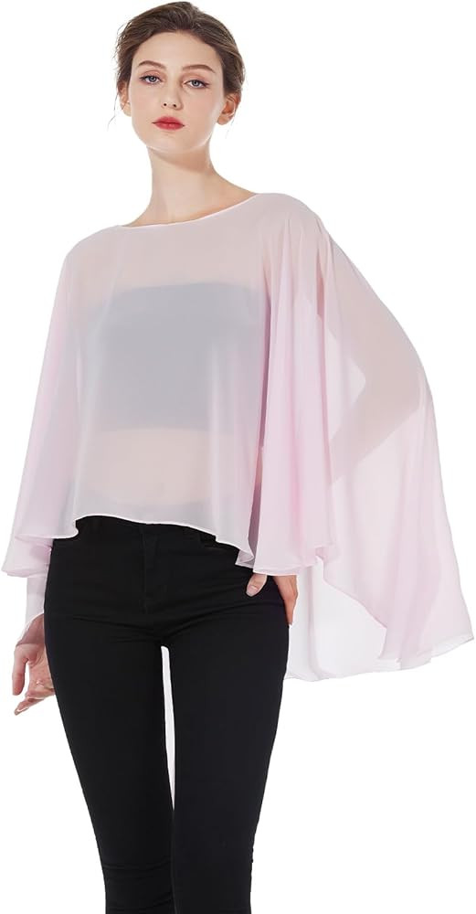 Women Poncho Cape High Low Chiffon Shawls Wraps Scarves Capelets for Evening Dress Bridal Wedding... | Amazon (US)