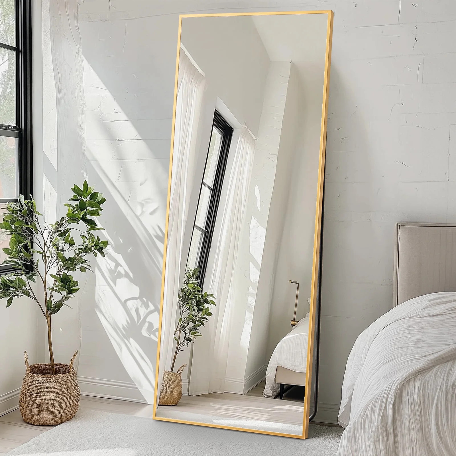 CONCETTA 26"x71" Rectangle Full Length Mirror, Full Body Standing Mirror Floor Mirror, Gold | Walmart (US)