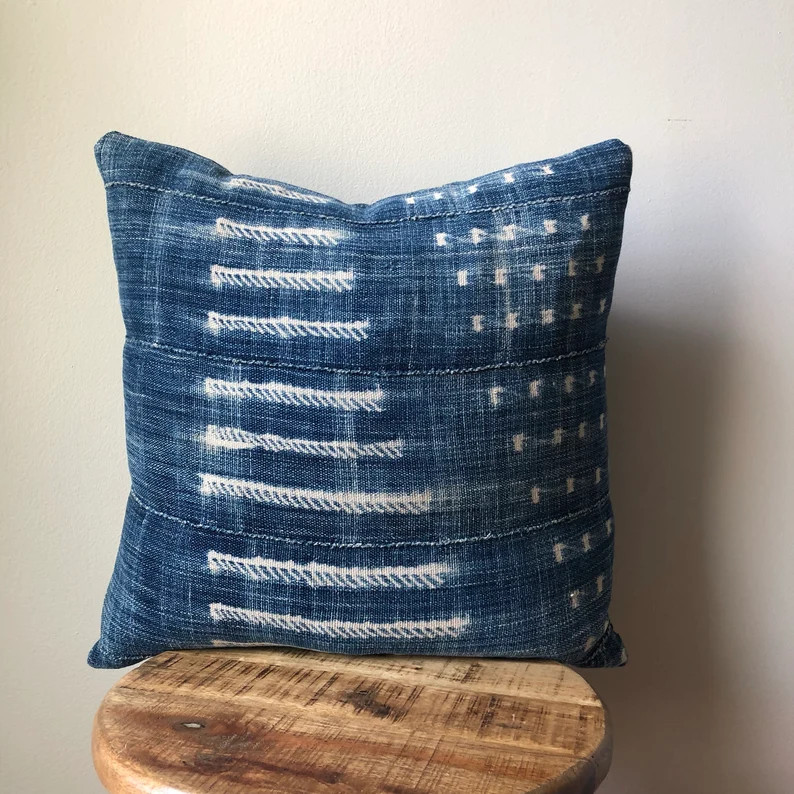 DOUBLE SIDED African Striped Baoule Mudcloth Shibori Blue Indigo Pillow ( Insert Included)  - Two... | Etsy (US)