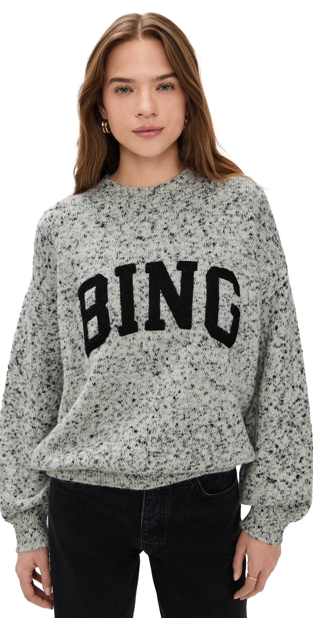 ANINE BING Sydney Crew Sweater Marled White M | Shopbop