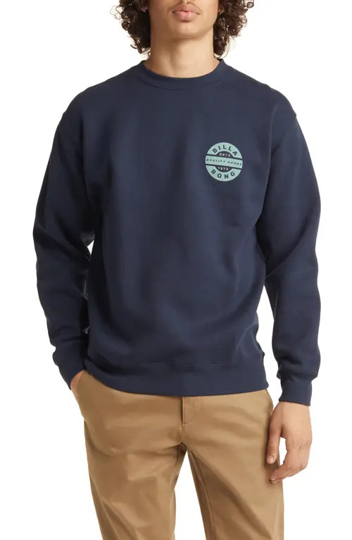 Billabong Zinc Organic Cotton Blend Crewneck Sweatshirt in Navy at Nordstrom, Size Large | Nordstrom