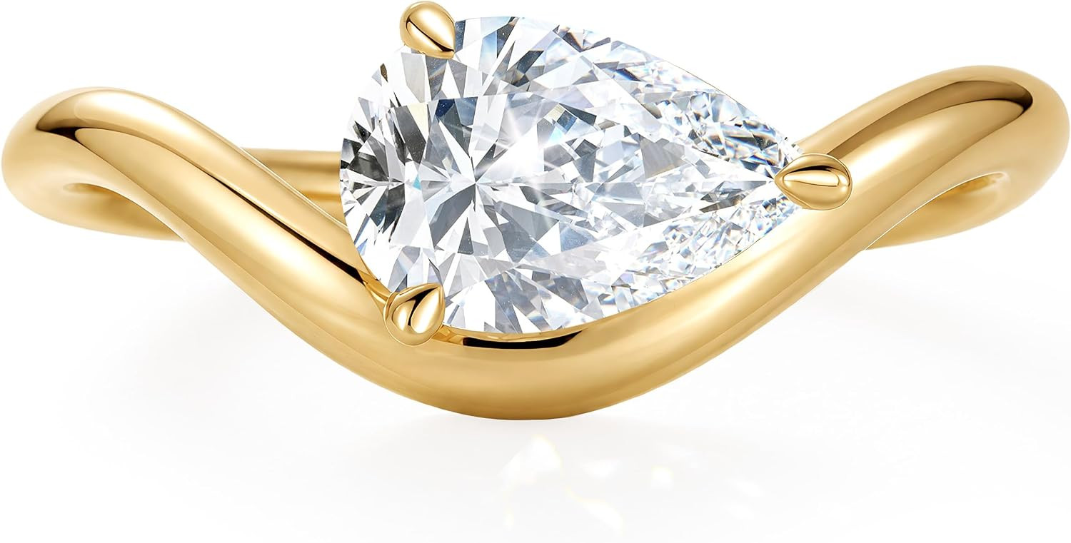 ASHINE Pear Cut Pinky Ring for Women, 14K Gold Plated CZ Vintage Wave Band | Amazon (US)