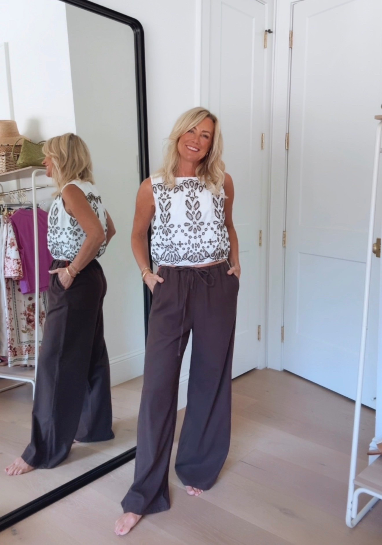 Love mixing and matching set pieces! How darling is this embroidered top?!
Top: XS
Pants: XS

#LTKootd #LTKSeasonal #LTKOver40