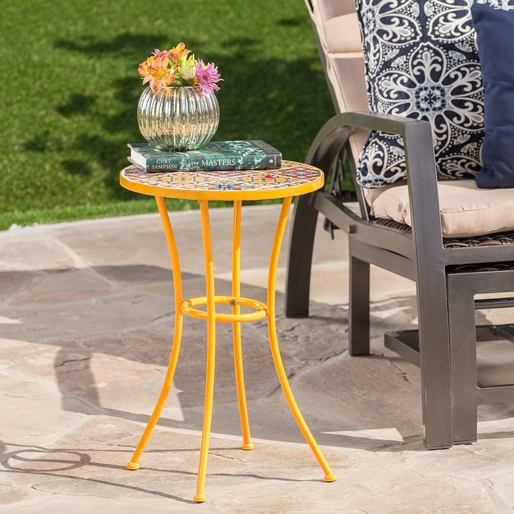 Christopher Knight Home Barnsfield Outdoor Ceramic Tile Side Table with Iron Frame, Yellow | Amazon (US)