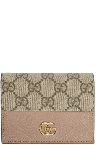 Beige & Pink GG Marmont Card Holder | SSENSE