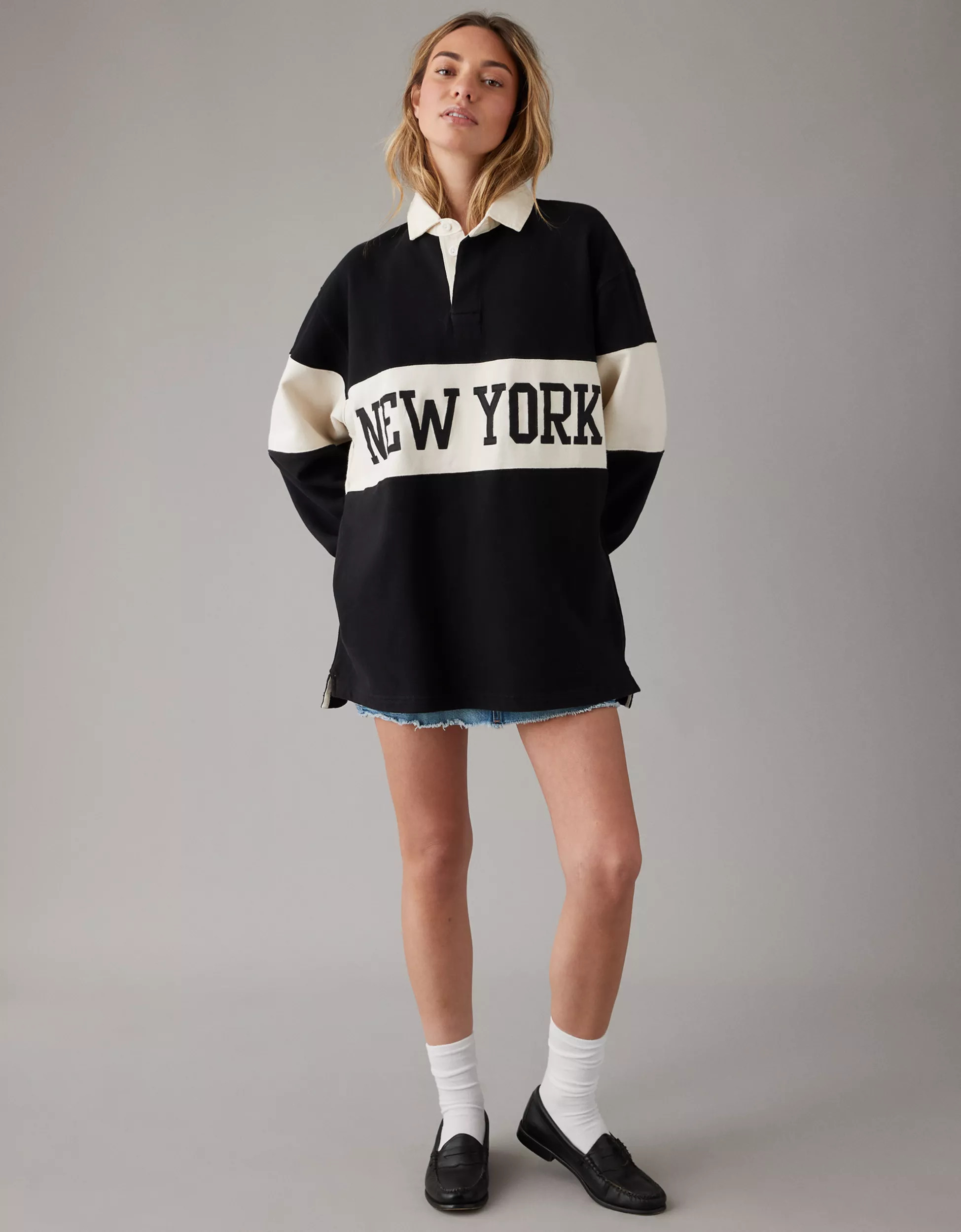AE Oversized New York Polo Fleece Sweatshirt | American Eagle Outfitters (US & CA)