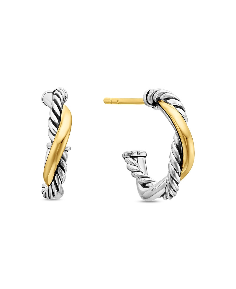 David Yurman Petite Infinity Huggie Hoop Earrings in Sterling Silver with 14K Yellow Gold | Bloomingdale's (US)