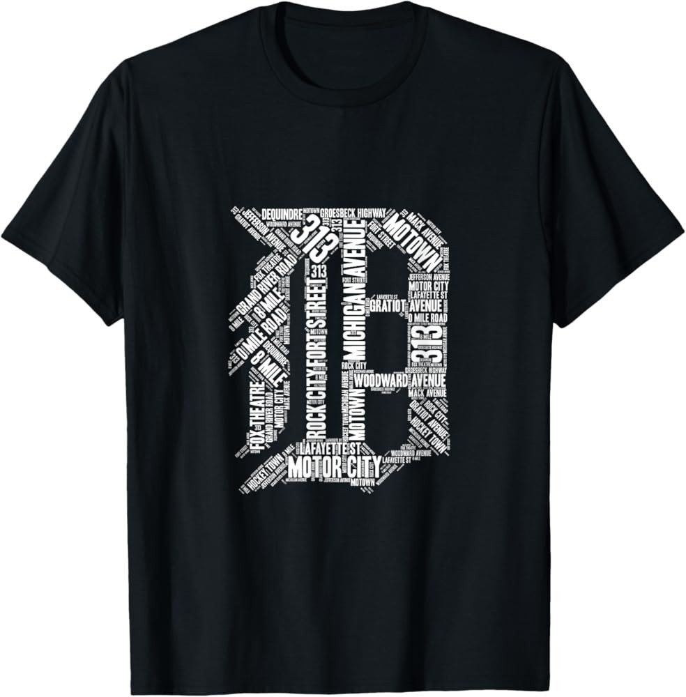 Detroit Graphic D T-Shirt - Unisex Adult & Kids - Black - Short Sleeve - Crew Neck - Classic Fit ... | Amazon (US)
