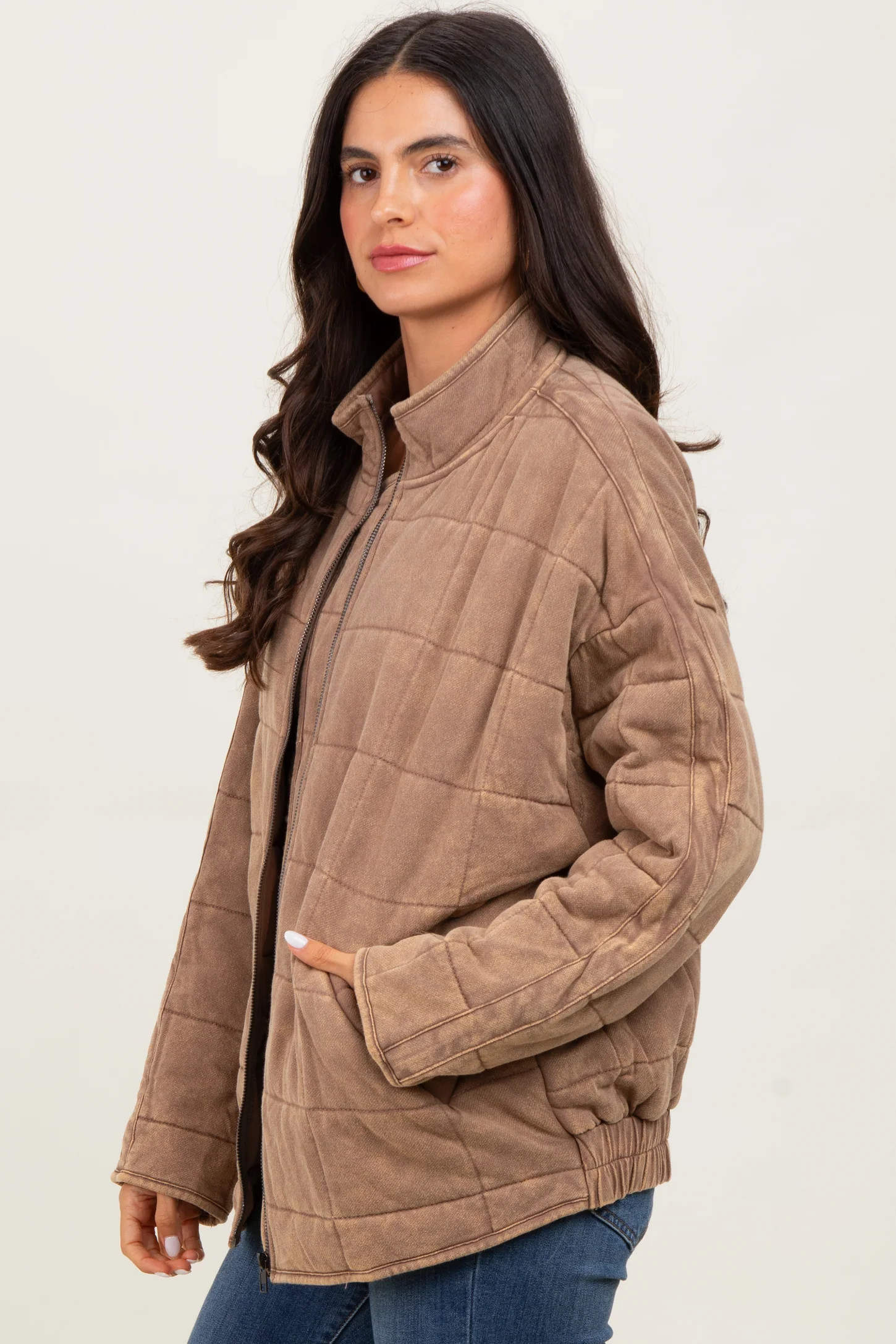 Mocha Quilted Oversized Jacket | PinkBlush Maternity