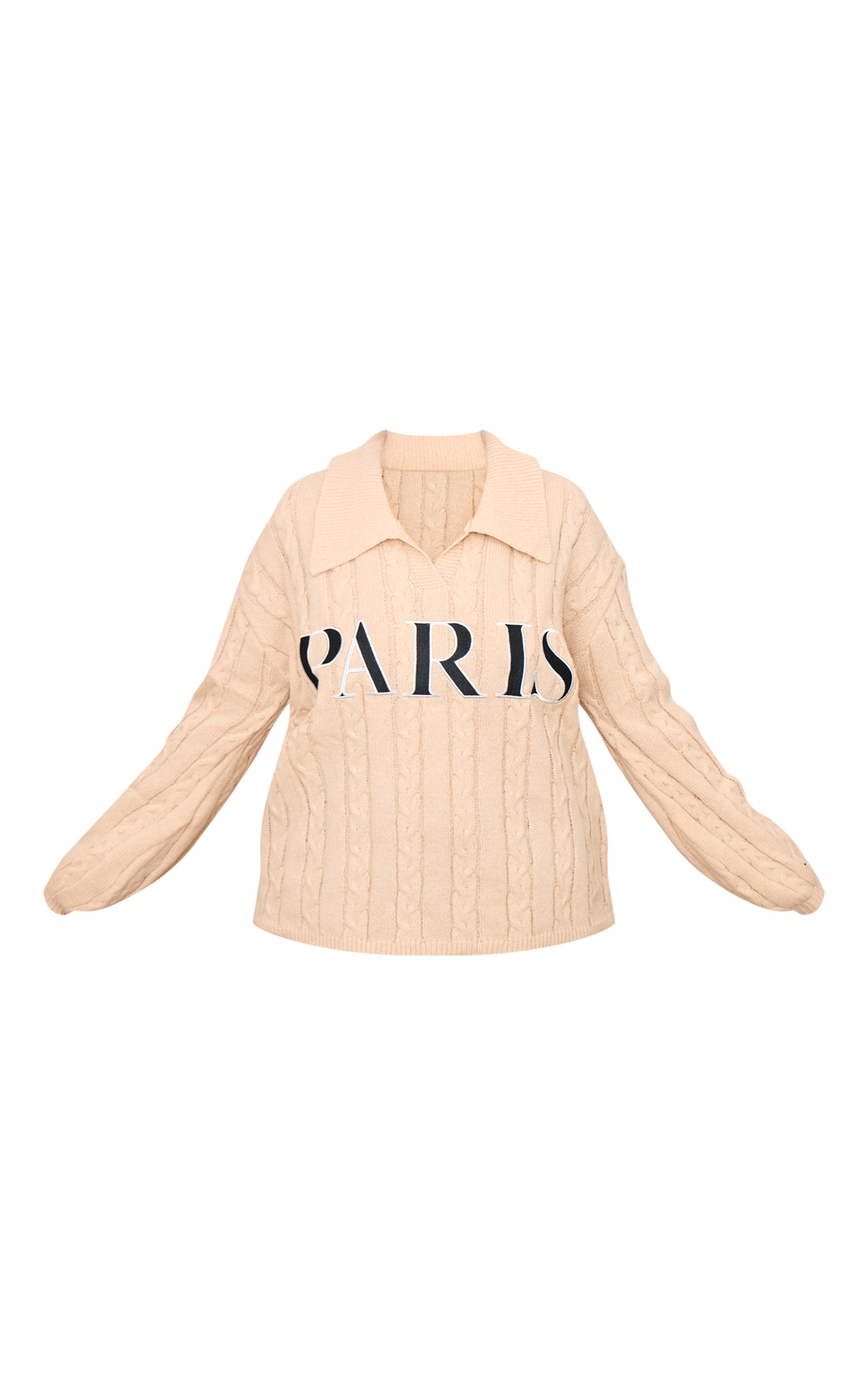 Plus Stone Cable Knit Embroidered Oversized Sweater | PrettyLittleThing US
