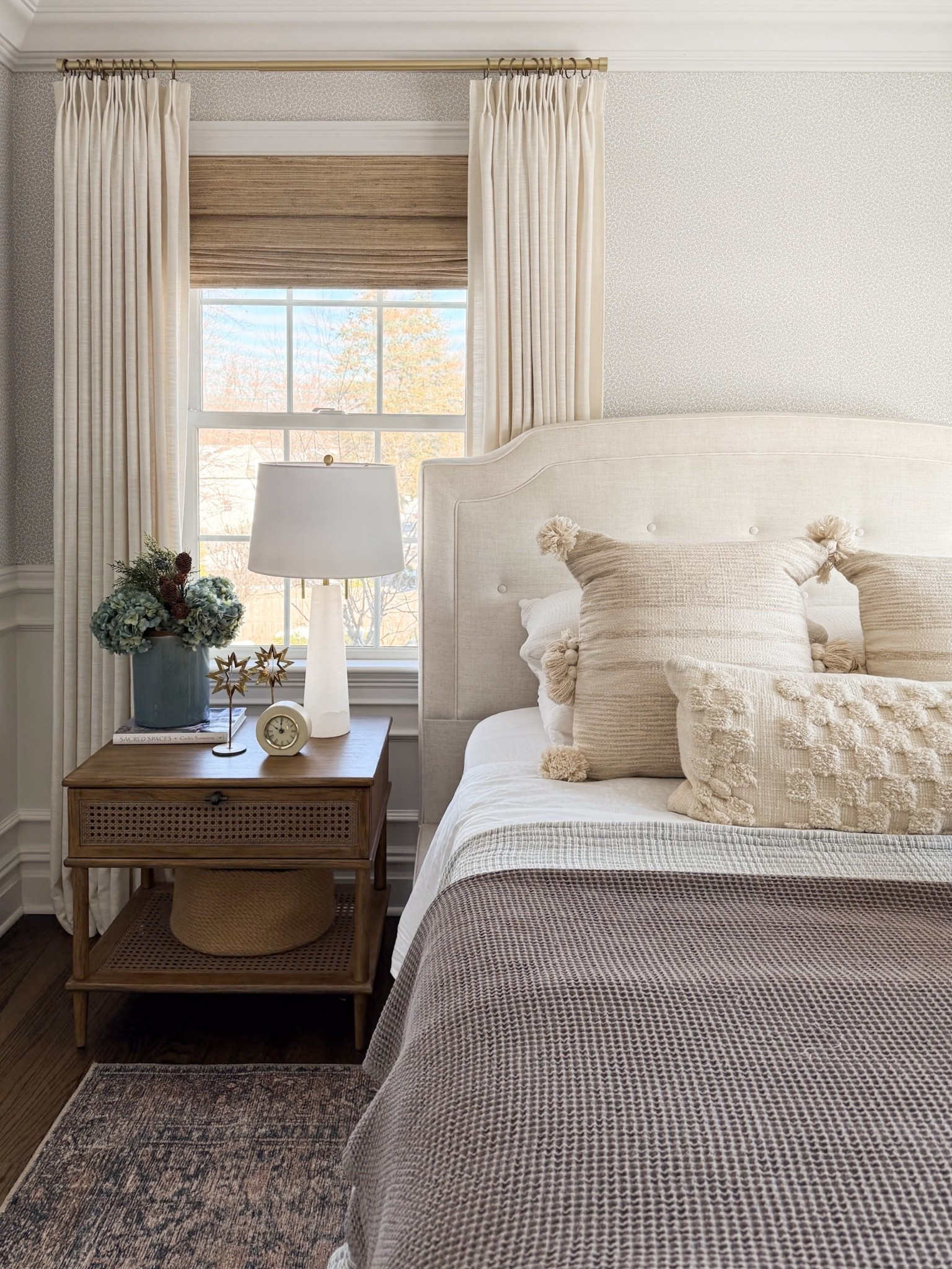 Who says a holiday bedroom has to be red and green? I gravitate towards cool, coastal colors all year long and really lean into them for the winter months. Fluffy white bedding, natural elements and blue hydrangea mixed with the pinecones ❄️

#LTKGiftGuide #LTKHoliday #LTKHome