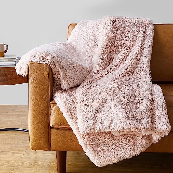 Amazon Basics Shaggy Long Fur Faux Fur Sherpa Throw Blanket, 60"x70" - Peach Blush | Amazon (US)