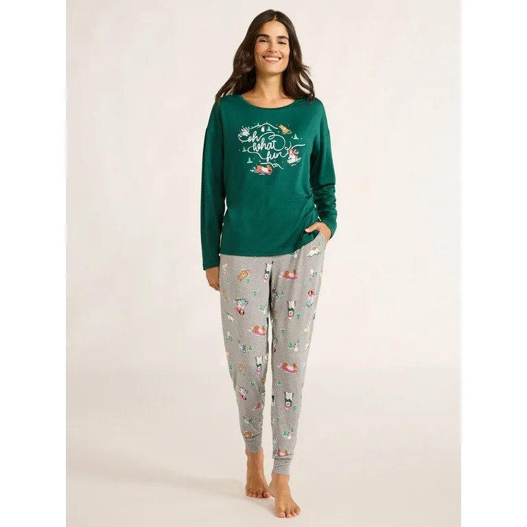 Joyspun Women’s Long Sleeve Tee and Jogger Pants Pajama Set, 2-Piece, Sizes S-3X | Walmart (US)