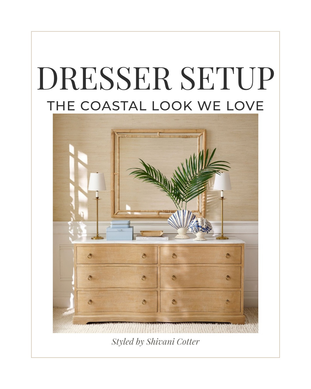 Re-create this coastal look in your bedroom ⚓️
Soft wood tones, woven textures, and subtle blue accents create that fresh, airy look that never goes out of style.
How to recreate this dresser look:
• Start with a light wood dresser for a warm, natural base
• Add a woven or rattan mirror to bring in texture
• Keep symmetry with matching table lamps for a polished feel
• Layer decorative boxes for both storage and styling
• Incorporate coastal accents like shells or ceramic pieces
• Add greenery for that fresh, lived-in look

This is the kind of setup that instantly makes your room feel brighter, cleaner, and more styled—without feeling overdone.
#coastaldecor #farmhousedecor #bedroomdecor

#LTKHome
