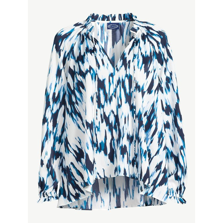 Scoop Women’s Woven Split Neck Top with Tie Neck | Walmart (US)