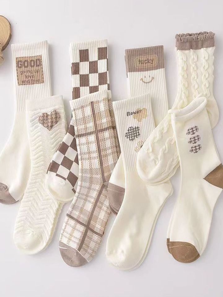 8 pairs of random all-match high-value Mori mid-tube socks in autumn new white sweet style | SHEIN