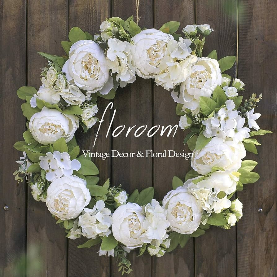 Floroom Floral Wreath, 20" Artificial White Peony Hydrangea Wreath for Front Door Wedding Decorat... | Amazon (US)