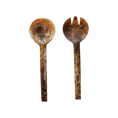 Carlota Resin Salad Servers With Matte Marble Finish | Joss & Main