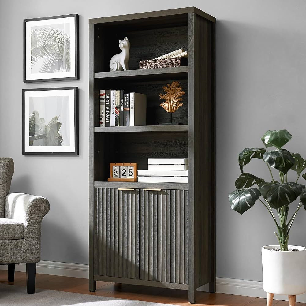 Oxford Bookcase, Tall Book Case with Doors Cabinet, 5-Tier Bookshelf, Large Wooden Bookcases with... | Amazon (US)