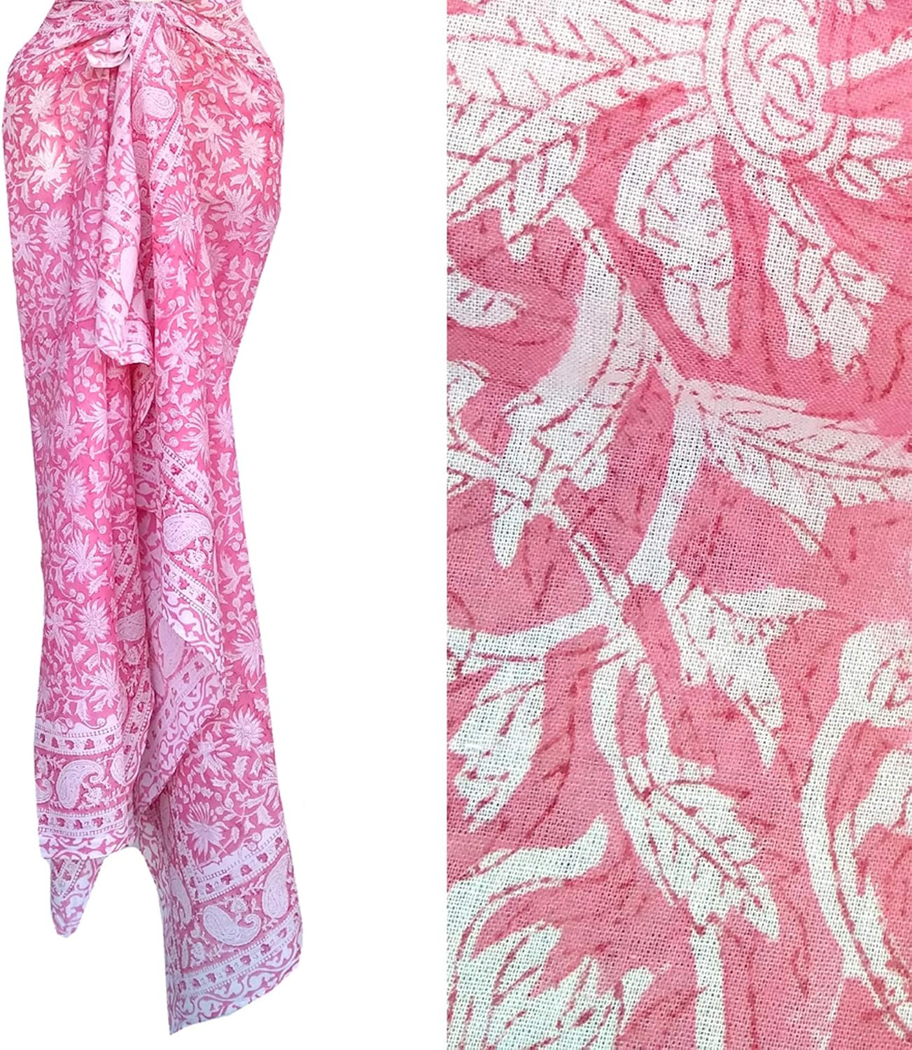 Rastogi Handicrafts 100% Cotton Hand Block Print Sarong Womens Swimsuit Wrap Cover Up Long (73" x... | Amazon (US)