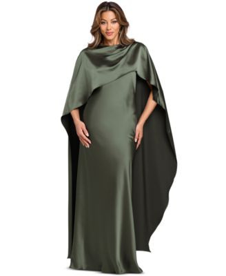 Xscape Women's Long Satin Boat Neck Dress - Black | Macy's