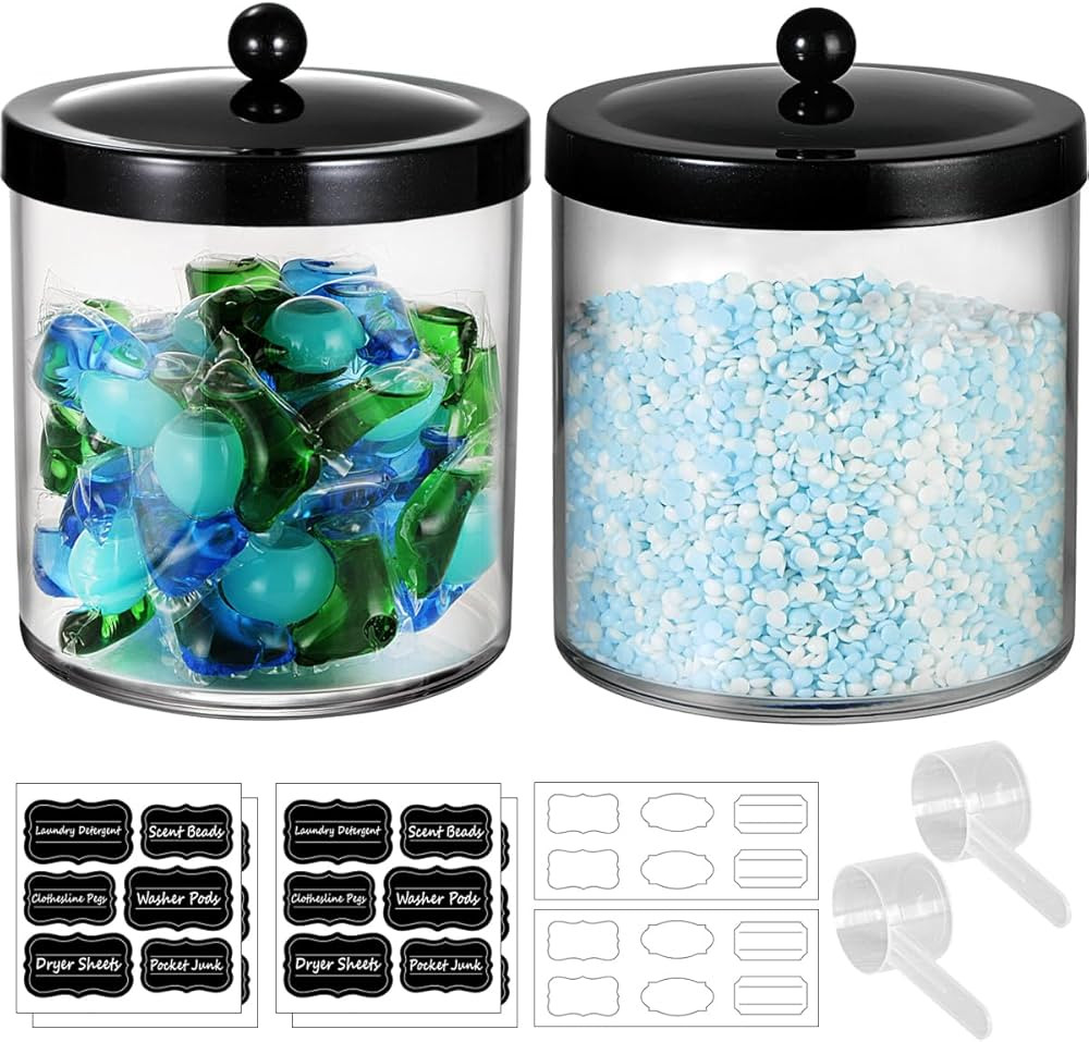 2 Pack 50 Oz Large Apothecary Jar with Lid, SheeChung Plastic Storage Jar for Laundry Bathroom Va... | Amazon (US)