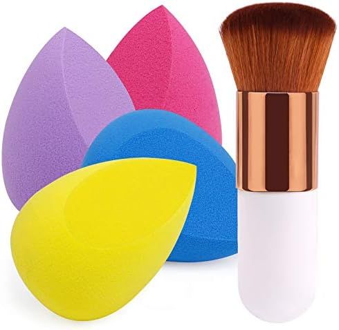 BEAKEY 4+1Pcs Makeup Sponges with Powder Brush, Foundation Blending Sponge for Liquid Cream and P... | Amazon (US)