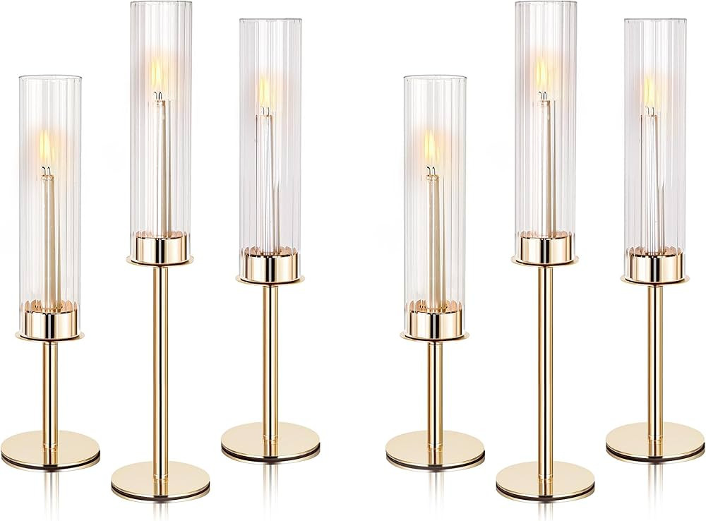 Tall Hurricane Glass Candlestick Holders for Taper Candles Table Centerpiece Decor Wedding Christ... | Amazon (US)