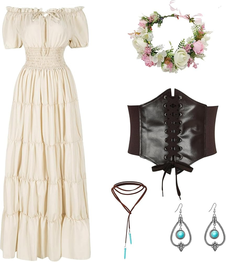 Renaissance Costume for Women Medieval Fairy Dress Princess Fantasy Dress for Halloween Peasant C... | Amazon (US)