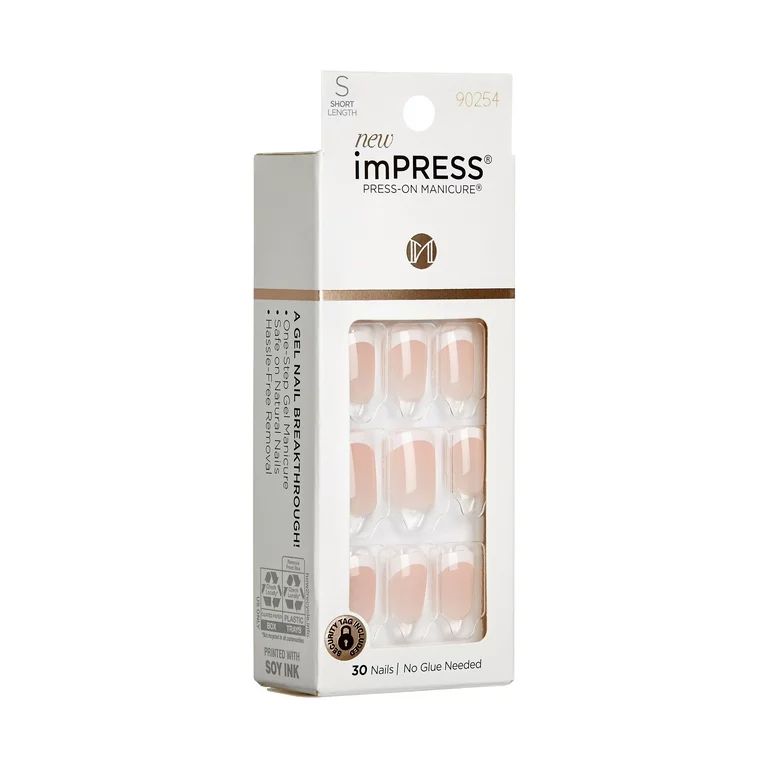KISS imPRESS Long-Lasting Short Square Gel Press-On Nails, Glossy Light Pink, 30 Pieces | Walmart (US)