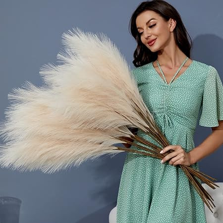 8 PCS Faux Pampas Grass Decor 38"/3.1FT Tall Fake Pompas Floral Large Artificial Pompous Grass Br... | Amazon (US)
