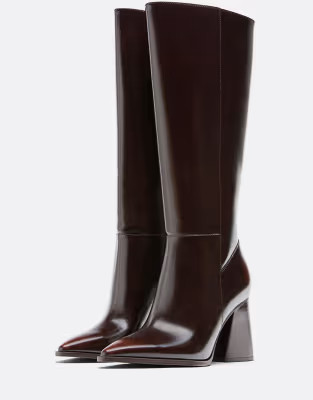 Stradivarius High-heeled boots in brown | ASOS | ASOS (Global)