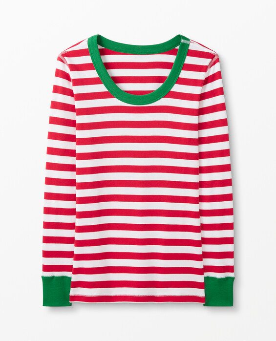 Women's Hanna Red & White Striped Long John Pajama Top in 100% Cotton - Size Adult XXL by Hanna Andersson | Family Matching Pajamas | Hanna Andersson