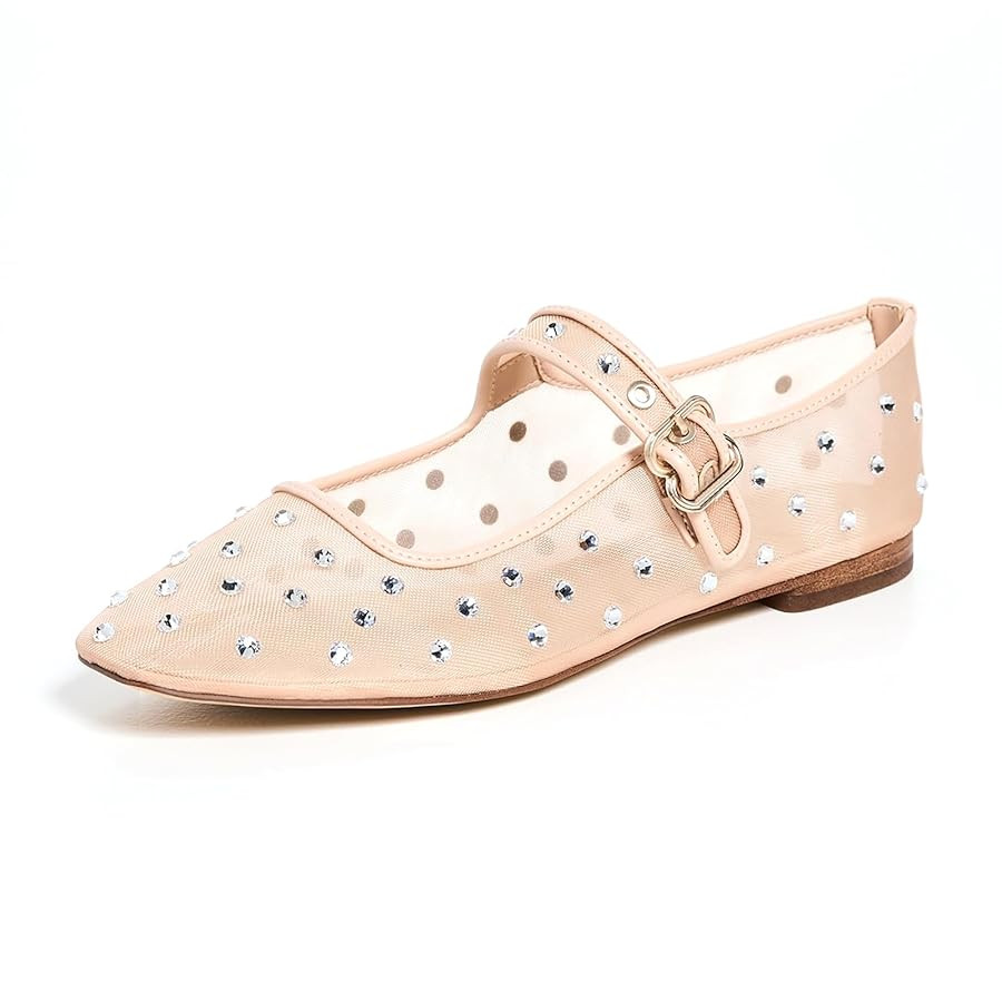 VARECOLA Women's Rhinestone Mesh Mary Jane Flats, Comfortable Square Toe Shoes with Buckle Strap ... | Amazon (US)