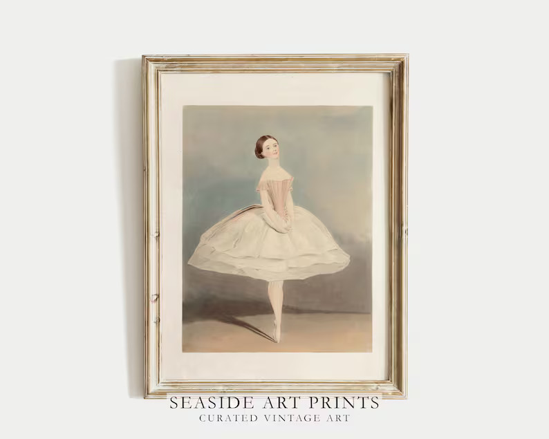 Vintage Ballerina Art Print, Antique Pastel Watercolor Painting, Neutral Wall Art, Muted Wall Dec... | Etsy (US)