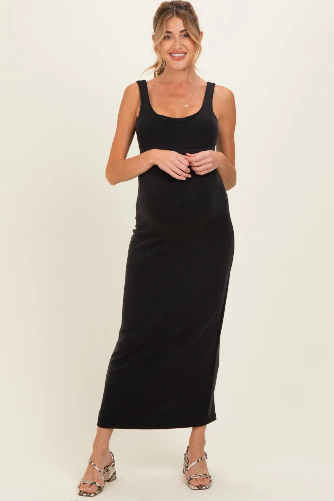 Black Fitted Cutout Maternity Maxi Tank Dress | PinkBlush Maternity