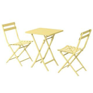 Yellow 3-Piece Metal Indoor Outdoor Bistro Set, Patio Dining Set Foldable Square Table and Chairs Set | The Home Depot
