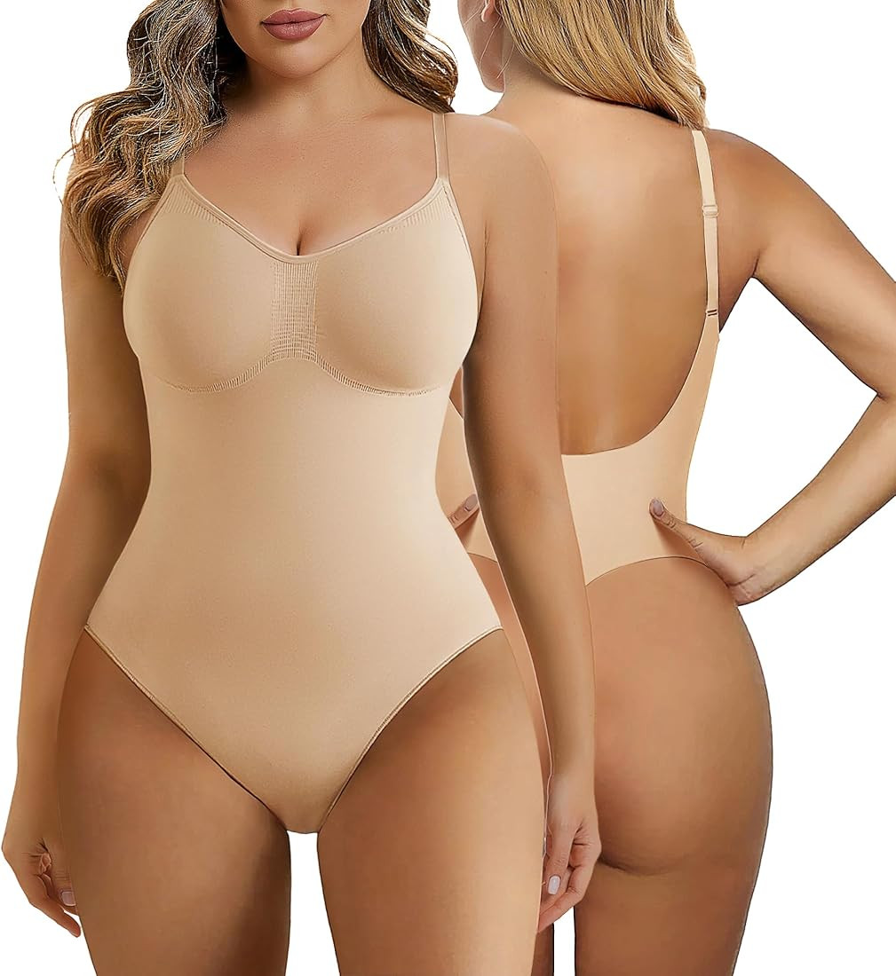 SHAPERX Low Back Bodysuit for Women Tummy Control Shapewear Seamless Sculpting Body Shaper Thong ... | Amazon (US)