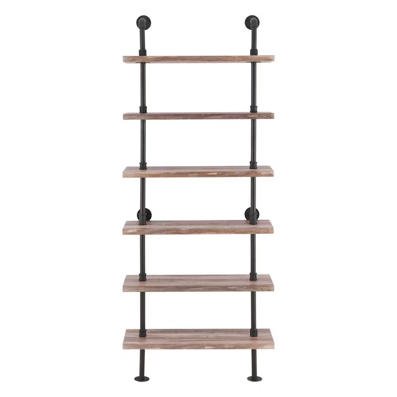 Modern Industrial 6-Tier Iron Pipe wall Mount Ladder Shelf Distressed Wood - Danya B. | Target