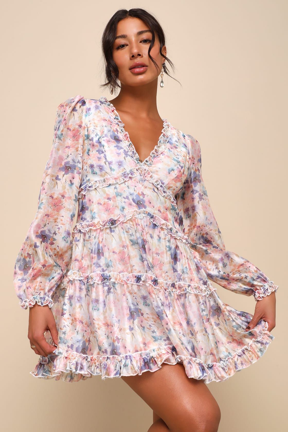 Exquisitely Adorable Multi Floral Tiered Ruffled Mini Dress | Lulus (US)